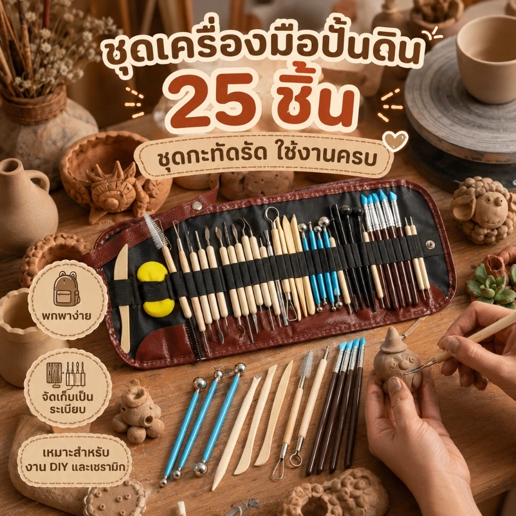 เครื่องมือปั้นดิน 25/36 ชิ้น เครื่องมือปั้นดิน พร้อมกระเป๋าเก็บ พกพาสะดวก เหมาะกับทุกประเภท