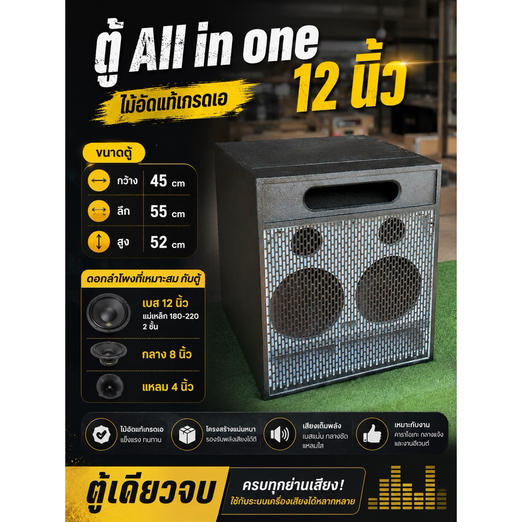 All In One 12 นิ้ว งานสี ไม้อัดแท้เกรดเอ กันน้ำ ตะแกรงหน้า