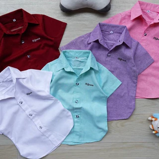 เสื้อเชิ้ตเด็กแขนสั้น คอปกสีพื้น พร้อมส่ง