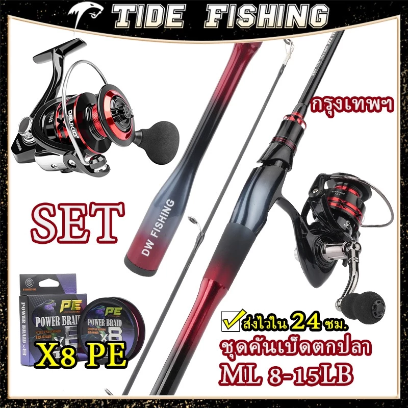 [ส่งด่วน 24ชม.] ชุดคันเบ็ด TIDE FISHING คันเบ็ดพร้อมรอกสปินนิ่ง เบอร์ 1000-4000 เวท ML 8-15LB แถมฟรีสาย PE X8 ครบชุด