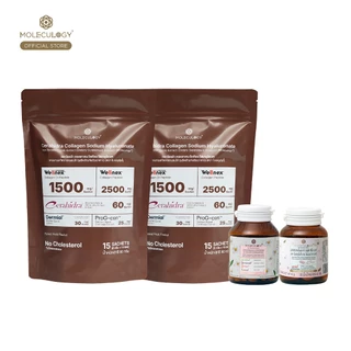 Moleculogy [Set 4 ชิ้น] CeraHidra Collagen x2 30ซอง + ผลิตภัณฑ์เสริมอาหาร GlassyX500 (60เม็ด) + Gluta Pheo Mela (30เม็ด)
