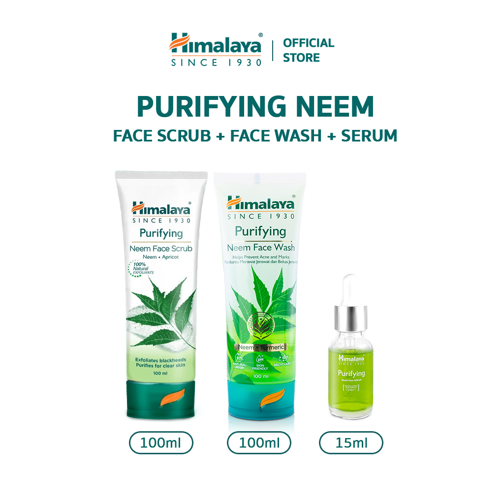 Himalaya Neem Acne Control Bundle | Purifying Neem Face Wash 100ml + Purifying Neem Face Scrub 100ml + Purifying Neem Fa