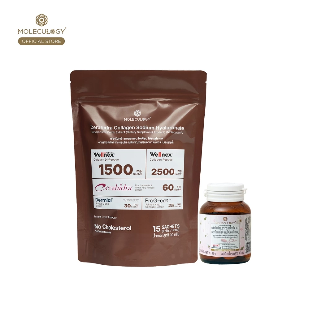 Moleculogy [Set 2 ชิ้น] CeraHidra Collagen (15ซอง) + ผลิตภัณฑ์เสริมอาหาร Gluta Pheo Mela (30เม็ด/กระปุก)