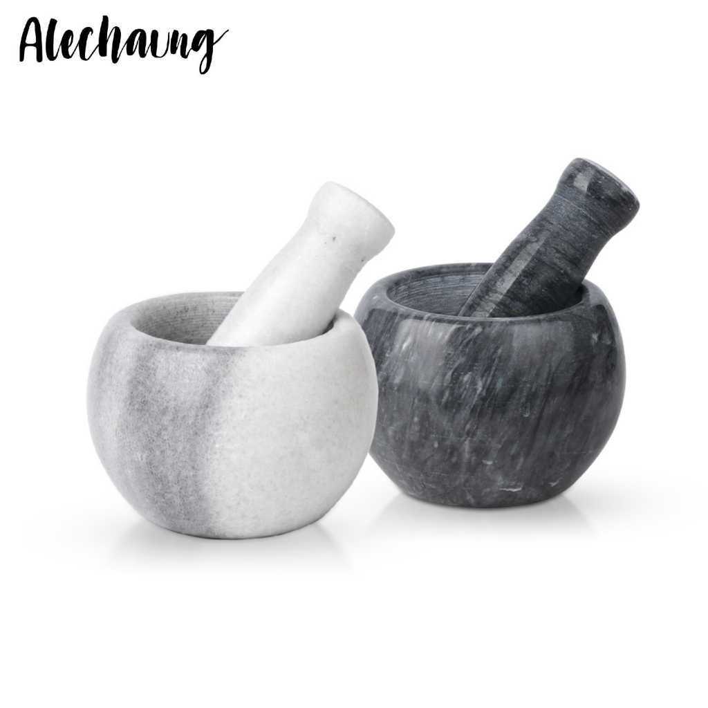 ครกตำน้ำพริก ครกหิน marble mortar พร้อมสาก 9ซม. 11ซม. เหมาะสำหรับ พริก กระเทียม ครื่องเทศ Alechaung coffee