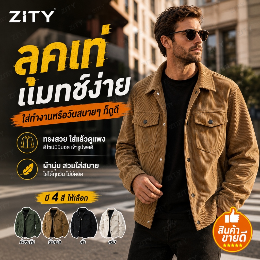 ทำจากผ้าลูกฟูกฤ ทันสมัย แจ็คเก็ตทำงานสบาย สไตล์เกาหลี แจ็คเก็ตผู้ชาย