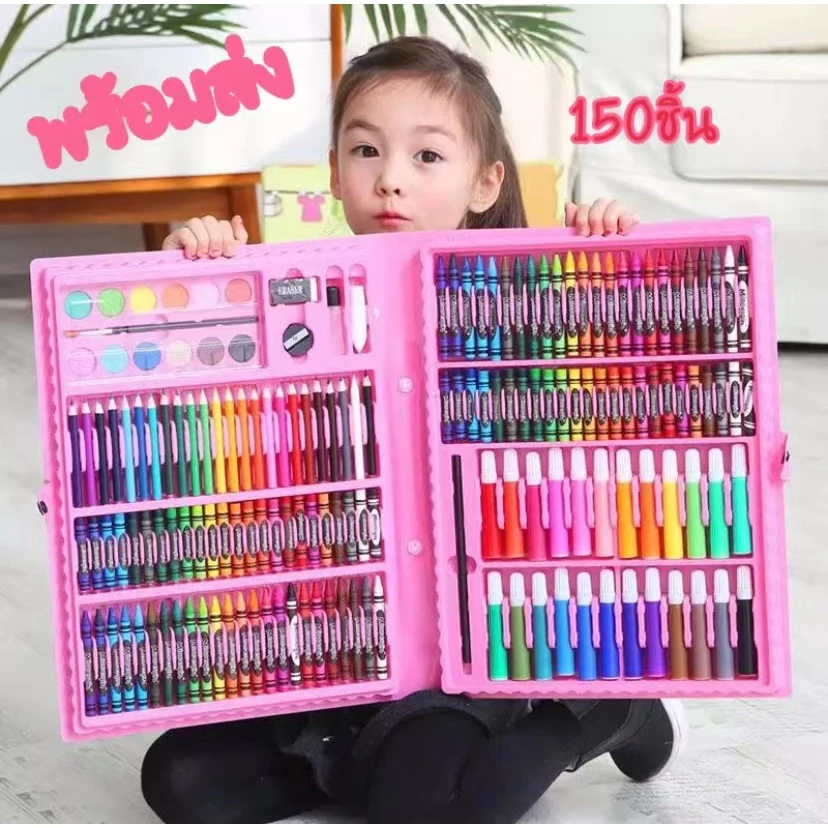 208 ชิ้นเด็กจิตรกรรมชุดดินสอสีศิลปะชุดระบายสีสีน้ํามันพาสเทลดินสอสีสําหรับการวาดภาพ