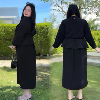 S206เซ็ท2ชิ้น เสื้อคอตั้ง+กระโปรงยาว *เสื้อมีให้เลือกแขนสั้น&แขนยาว มี3ไซส์ L XL 2XL รอบอก40-60นิ้ว ผ้าวูลเวฟ
