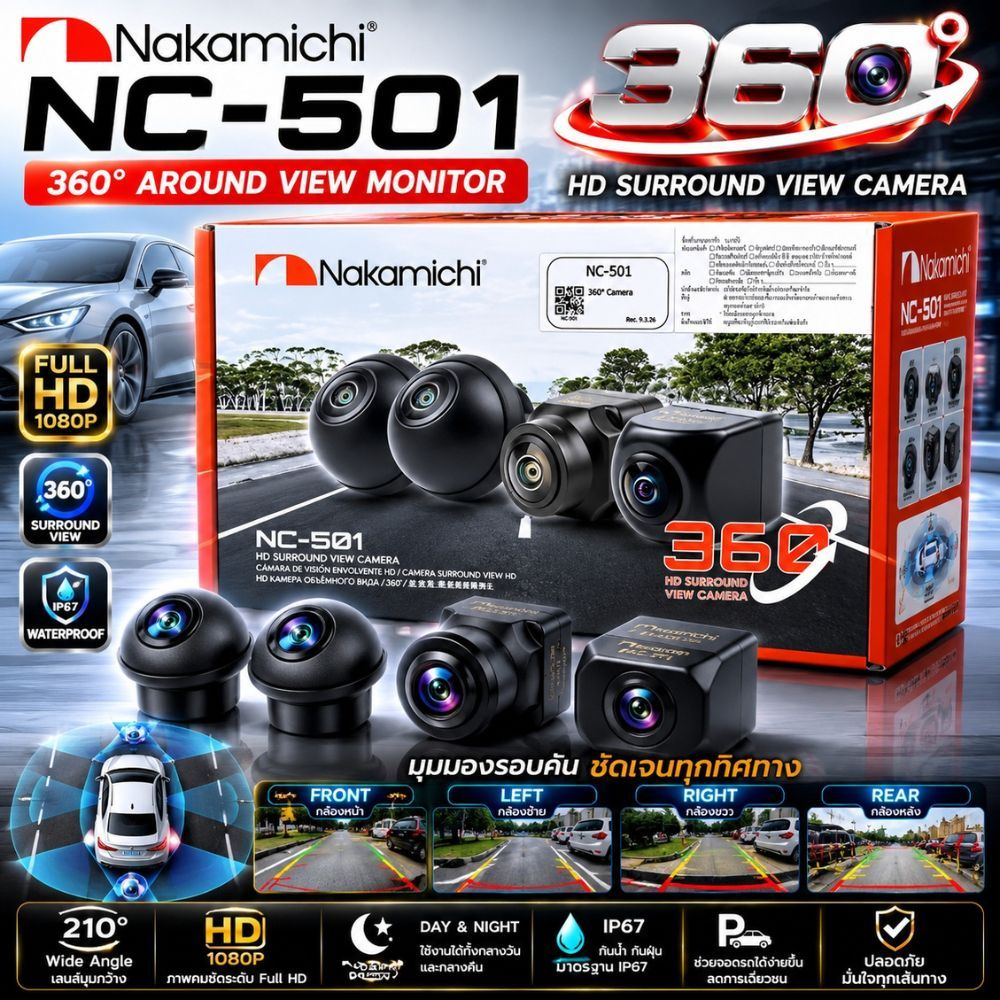 กล้องรอบคัน ระบบกล้องรอบคัน NAKAMICHI NC-501 ชุดกล้องรอบคัน 360° HD Surround View Camera ที่ใช้กล้อง