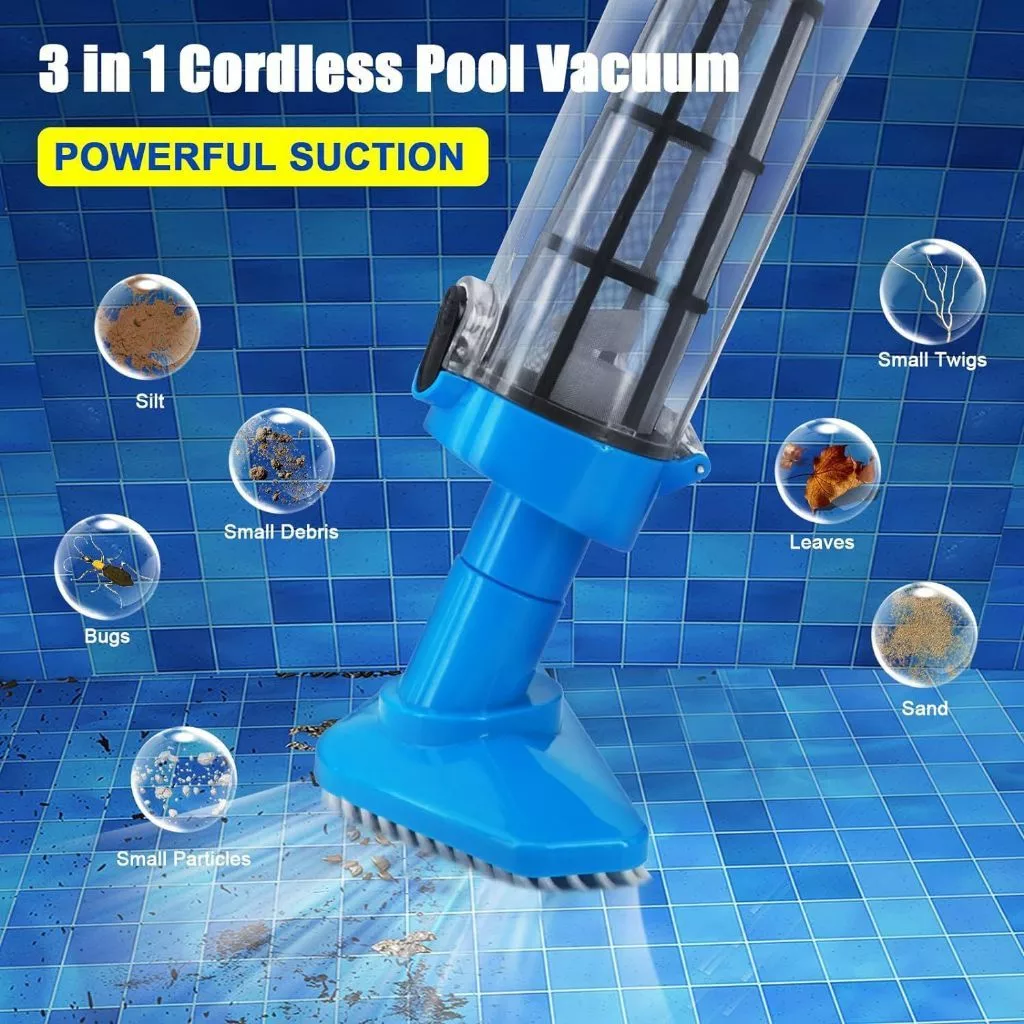 3 In 1 เครื่องดูดฝุ่นไร้สายแบบ Cordless Pool Vacuum Cleaner Powerful Suction Handheld Cleaner For Spas Hot Tubs