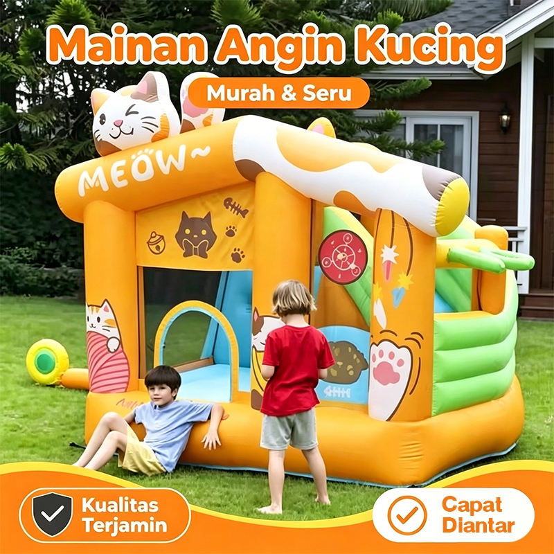 Cat Kids' Inflatable Bouncer Castle for Outdoor/Indoor Use Capacity 1-3 Persons Thick Oxford Materia