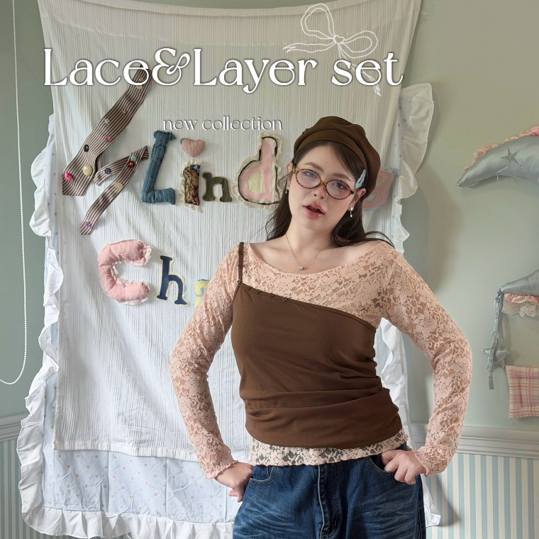 Lace & Layer Set งานฮิตติดเทรนด์! เสื้อ Layer 2 ชิ้น งานเสื้อซีทรูใส่แล้วละมุนเกาหลีสุดๆ ไซส์ใหญ่ สำหรับสาวอวบ