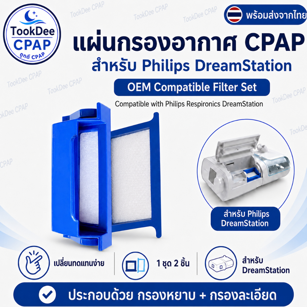 CPAP Filter สำหรับ Philips Respironics DreamStation แผ่นกรองอากาศ OEM CPAP 1 ชุด กรองหยาบ+กรองละเอีย