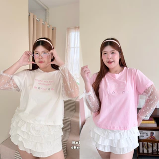 /NT/ เสื้อโอเวอร์ไซส์ต่อแขนผ้ามุ้ง ไซส์อก38-50 งานปักช่วงอก กำลังมาแรง น่ารักมาก #สาวอวบอ้วน พลัสไซส์