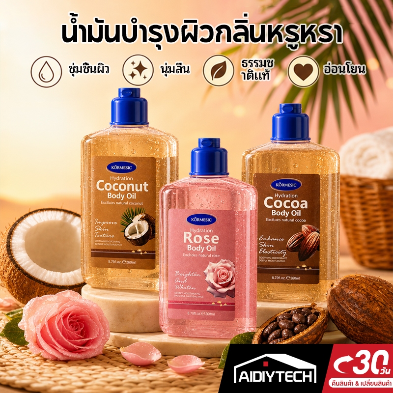 น้ำมันบำรุงผิวกายให้ความชุ่มชื้นด้วยผิวมะพร้าว Body oil น้ำมันบำรุงผิวกายเนื้อเจล การดูแลผิว 260ml