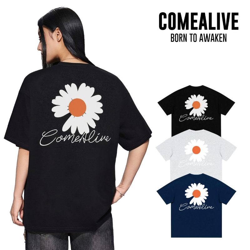 Come Alive เสื้อยืดแขนสั้นทรงหลวมสไตล์อเมริกันสำหรับฤดูร้อนแฟชั่นจากแบรนด์  ผลิตจากผ้าฝ้าย เหมาะสำหรับคู่รัก