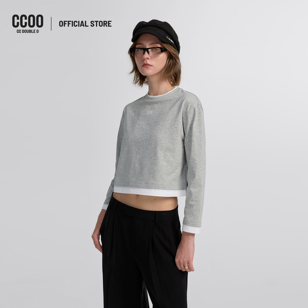 CC DOUBLE O CROPPED LONG-SLEEVE TEE ผู้หญิง เสื้อยืดแขนยาวทรงครอปดีไซน์ซ้อนเลเยอร์ รุ่น O26WGWA050 (AW26 #P1)