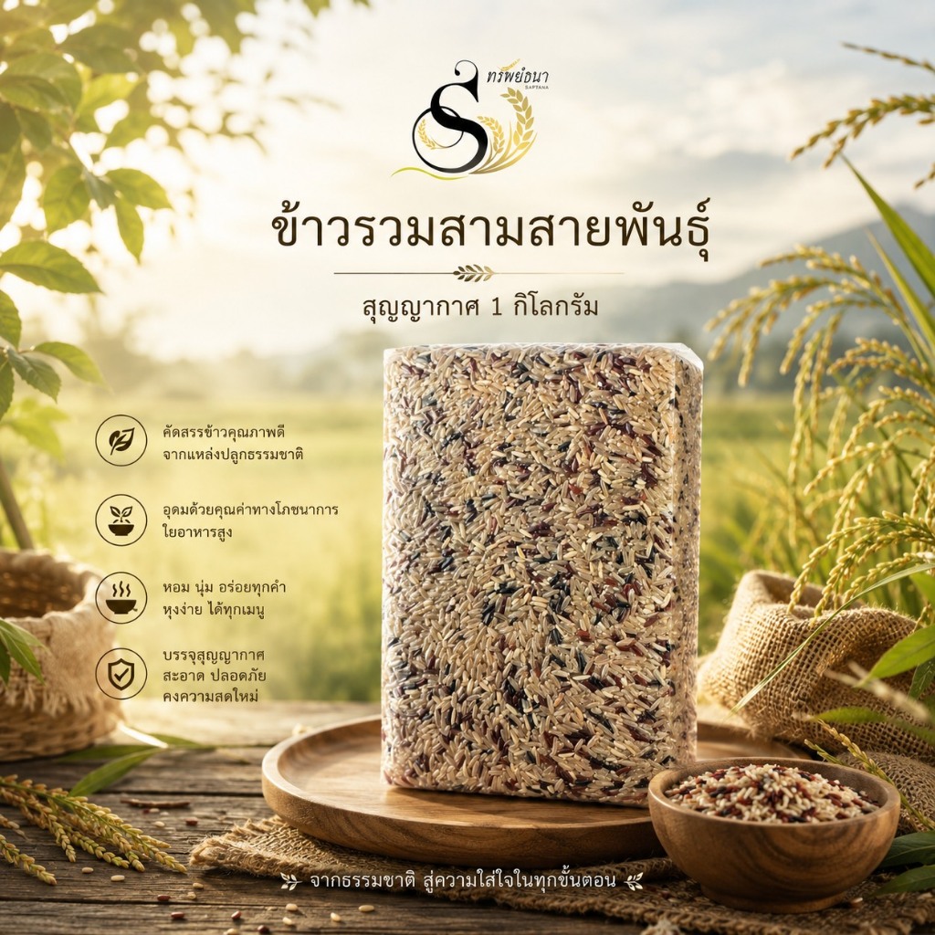 ข้าวกล้องสามสี ตรามีสุข (10 กิโล) ข้าวกล้องเพื่อสุขภาพ รวมข้าวสามสายพันธุ์อินทรีย์