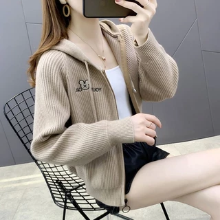 [พร้อมส่ง]คาร์ดิแกน เสื้อแขนยาวผู้หญิง มีฮู้ด มีซิป ผ้าลูกฟูก สีพื้น สบาย นุ่มนวล