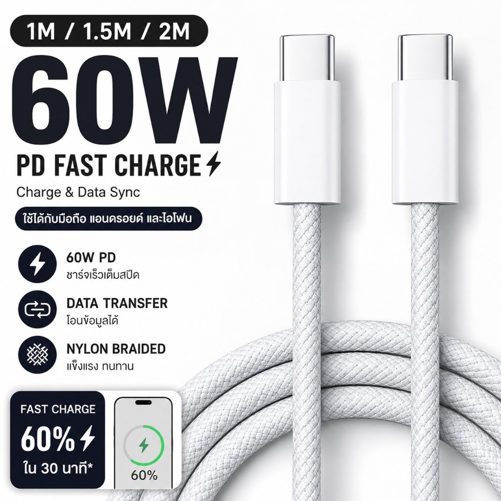 Voltex Charging cable PD 20W for i7 I8 i12 i13 i14 สายชาร์จ Micro Type C USB สายข้อมูล 1M สายชาร์จ ใช้สำหรับ iP