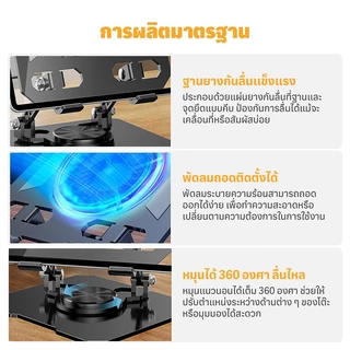 ที่วางแล็ปท็อป/ที่วางโต๊ะแบนพร้อมพัดลมระบายความร้อนเพลาคู่ 360 °หมุนได้พับอลูมิเนียมอัลลอยด์ป้องกันการลื่นไถลเกมสนับสนุน