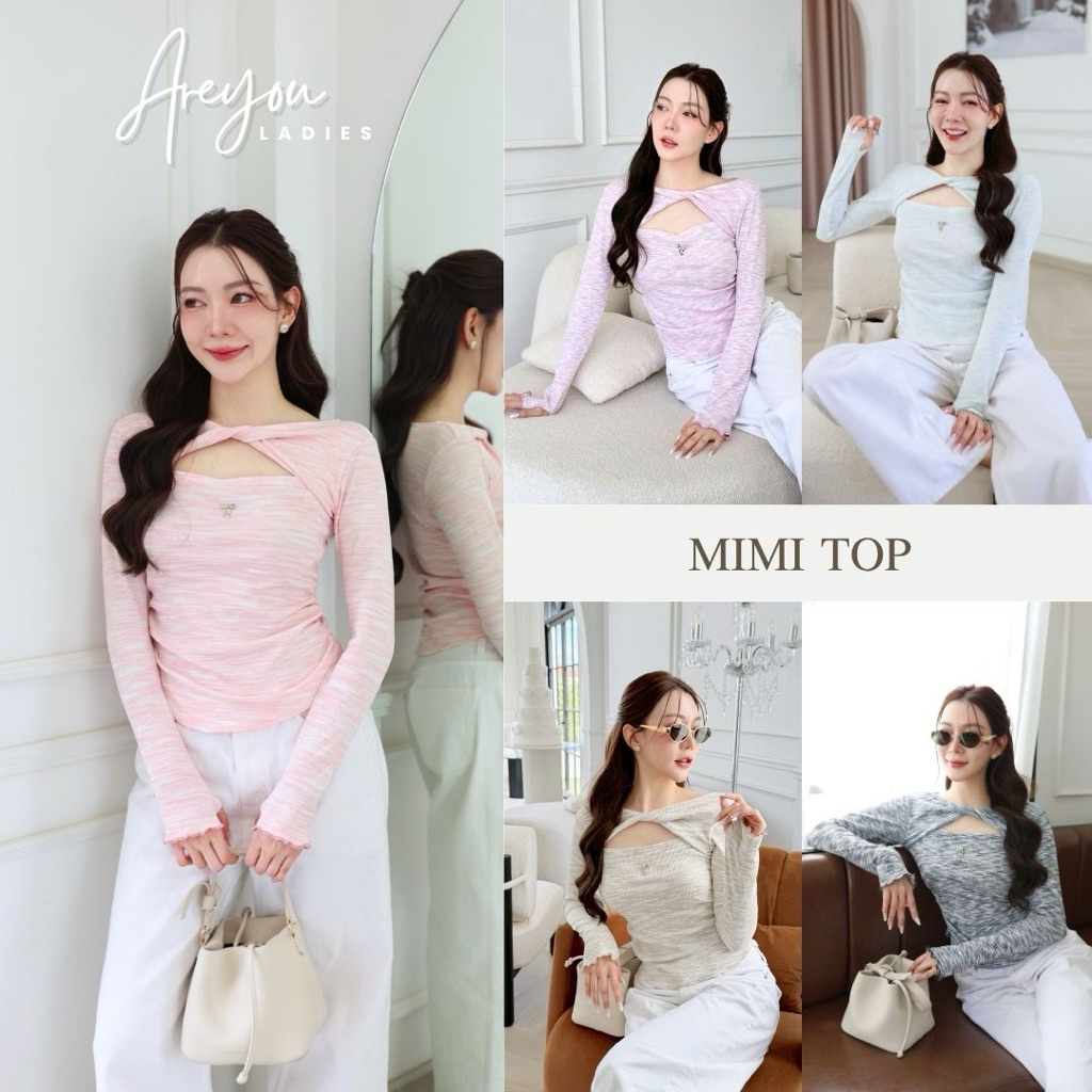 NO.635 Mimi Top เสื้อยืดแขนยาวผ้าลายดีไซน์คอทวิส