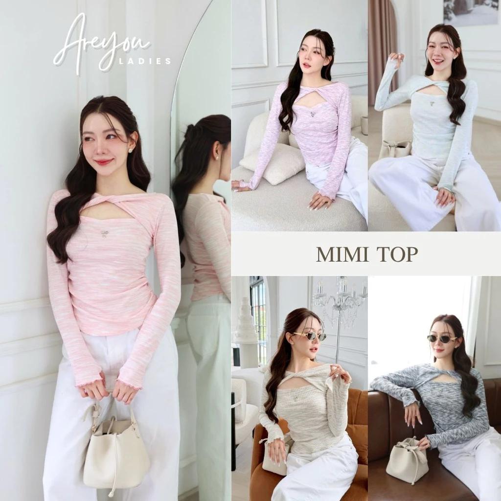 NO.635 Mimi Top เสื้อยืดแขนยาวผ้าลายดีไซน์คอทวิส