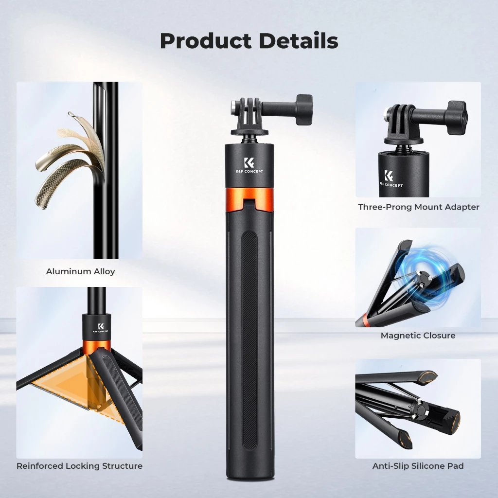 K&F CONCEPT ไม้เซลฟี่ 1.42m tripod Auto-Open&Close for GoPro/Insta360 X5 Ace Pro/DJI OSMO Action thumbnail 8