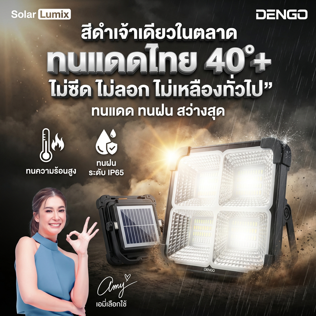 [แบตอึดมาก!] Dengo Solar Lumix 1000 ไฟโซล่าเซลล์ สว่าง พกพาง่าย แบตอึด 4800mAh กันน้ำ ประกัน 1 ปี