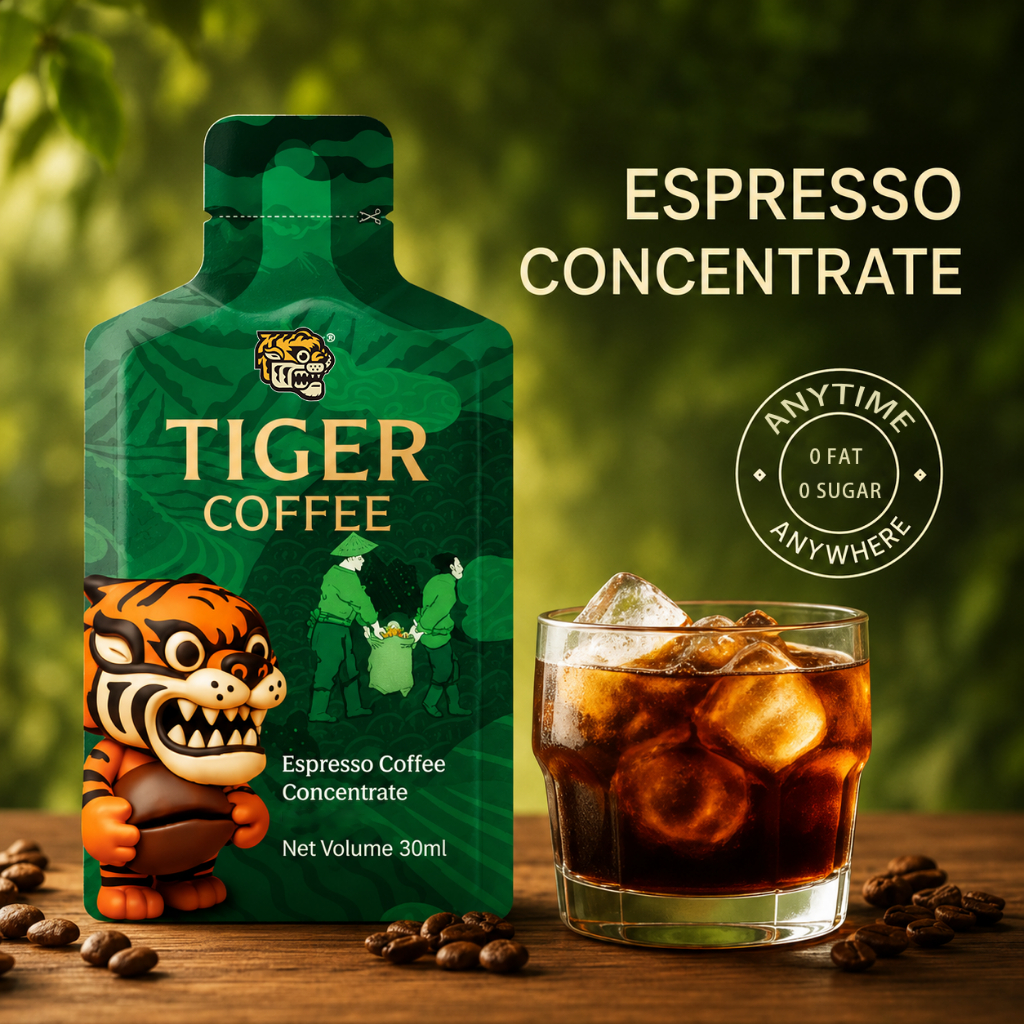 TIGER COFFEE Espresso Coffee Concentrate 0 Sugar 0 Fat 30ml × 7 Sachets