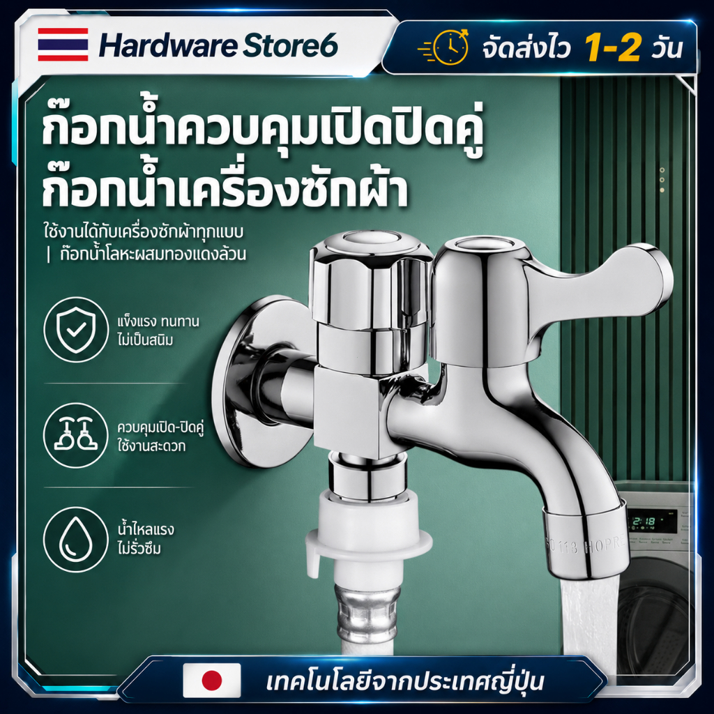 Hardware Store6 จัดส่งภายใน 24 ชม. ก๊อกน้ำสแตนเลส 2ทาง ต่อเครื่องซักผ้า สายยาง เปิดปิดแยก ไม่รั่ว ทน ติดตั้งง่าย ใช้ง่าย