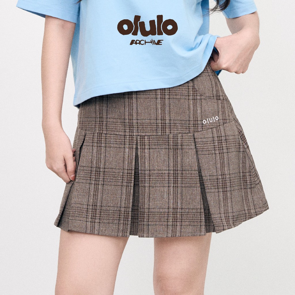 olulo Archive - Brown Preppy Skirt กระโปรงลายตารางสีน้ำตาล มีซับใน