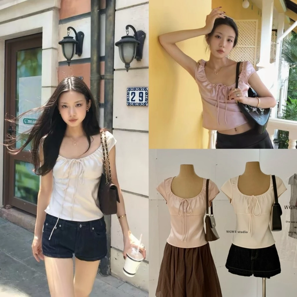 AURELIA เสื้อคอยูมีโบว์ช่วงอก - 10064 TAG WG.WE 🇰🇷