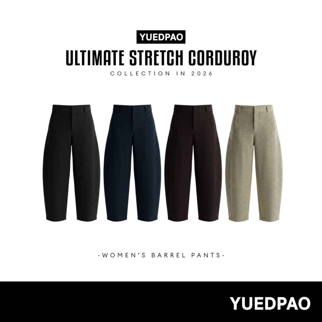 Yuedpao Ultimate Stretch Corduroy - Women's Barrel Pants กางเกงบาร์เรลผู้หญิง ผ้าลูกฟูก กางเกงขายาวผู้หญิง (4 สี)