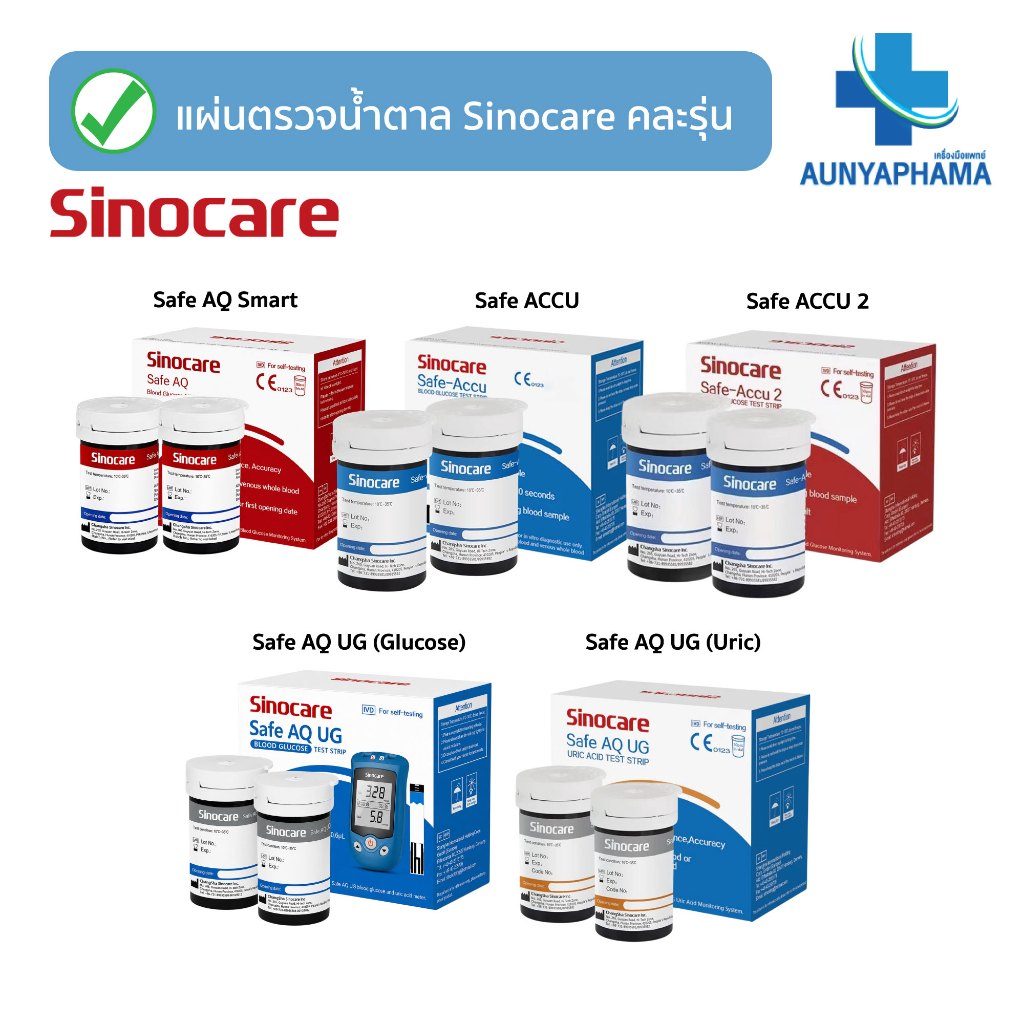 ชุดแผ่นตรวจ+เข็ม 🔥ส่งด่วน🔥สำหรับเครื่อวัดน้ำตาล SINOCARE ครบทุกรุ่น Safe AQ , Safe Accu,Safe Accu2,Safe AQ UG