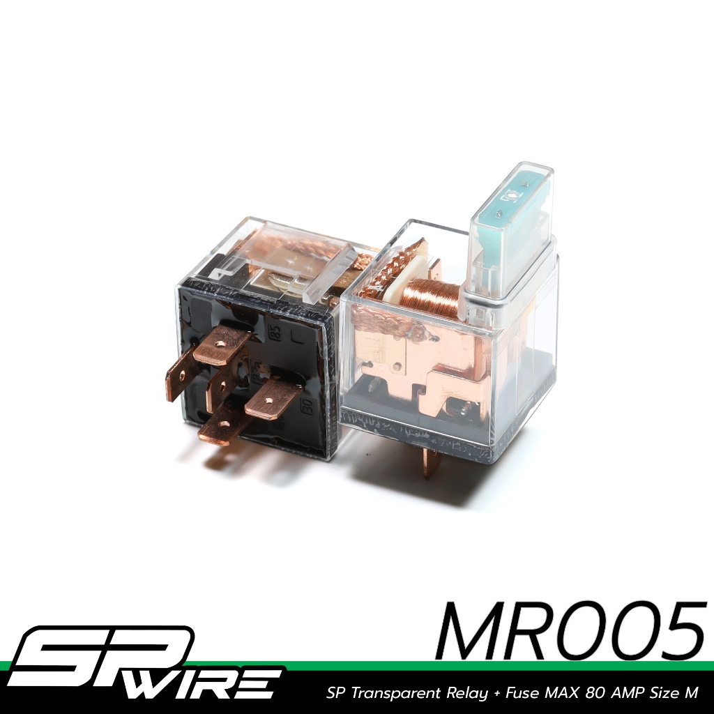 MR005 # รีเลยใส มีฟิวส์ในตัว 12V 80 AMP “ ไฟLED สีฟ้า ” #Spwire