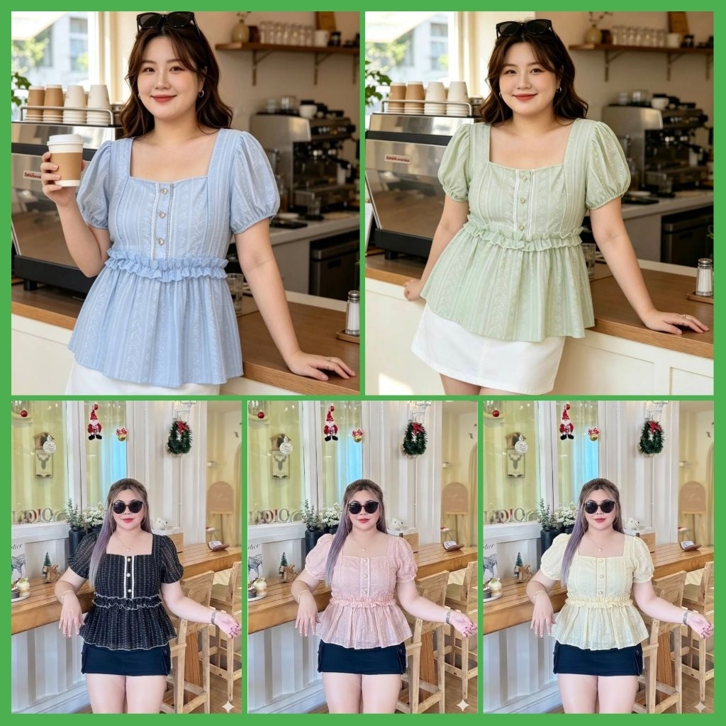 🆕เสื้อคอเหลี่ยมระบายชาย ผ้าโรซี่ สม็อคหลัง  ใส่สบาย เนื้อผ้านิ่ม ไม่ร้อน ทรงเข้ารูป
