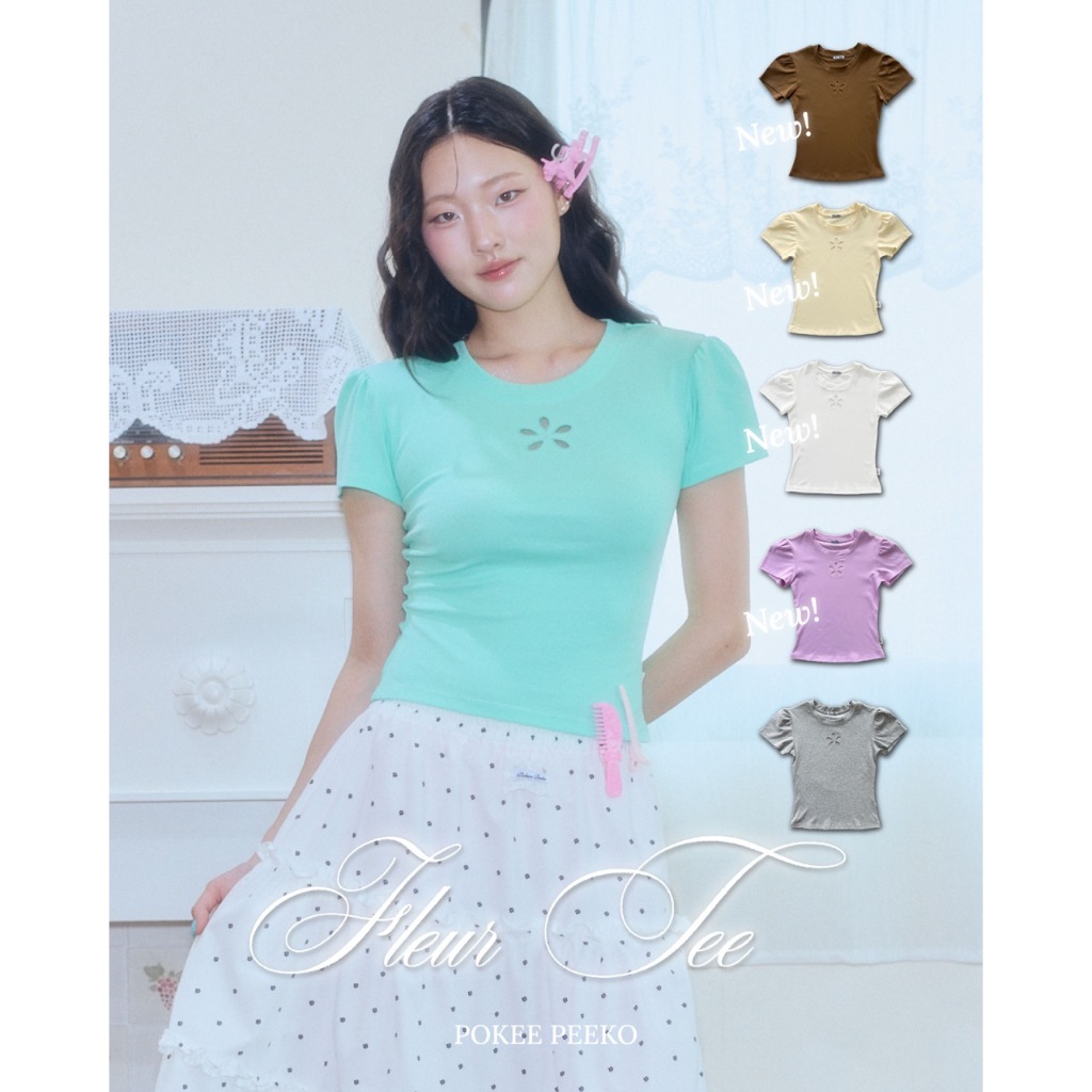POKEE | FLEUR TEE เสื้อเบบี้ที หัวแขนตุ๊กตา ฉลุลายดอกไม้ ꕤ
