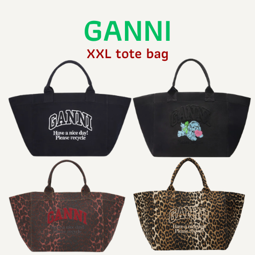 (ส่งด่วน) พร้อมส่ง GANNI กระเป๋าผ้า  XXL Tote Bag สีดำ ลายน้องหมา และลายเสือ