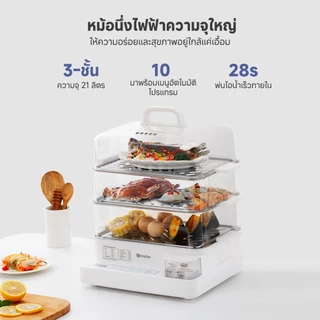 Simplus เครื่องนึ่งไฟฟ้า 3 ชั้น 21L ความจุขนาดใหญ่ 1300W ทำความร้อนพลังงานเข้มข้น ตั้งล่วงหน้า 24 ชั่วโมง DZEG005