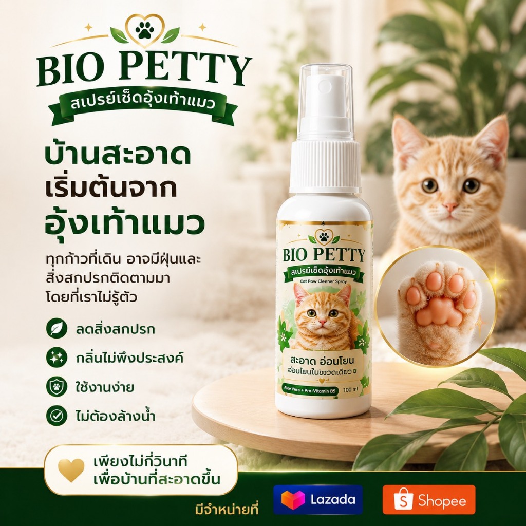 สเปรย์เช็ดอุ้งเท้าแมว Bio petty สุตรอ่อนโยน ถนอมผิว ขนาด 100 ml.