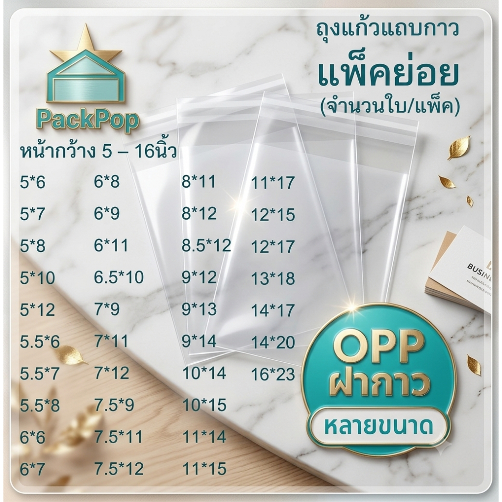 OPP ซองพลาสติกใส มีหลายขนาดให้เลือก ถุงแก้วฝากาว แพ็คย่อย