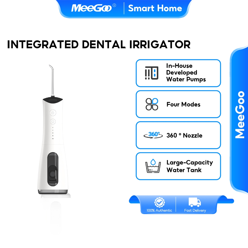 MeeGoo เครื่องล้างฟันรวมชิ้น แรงดัน 40-135PSI ถัง 300ml ถอดล้าง ด้ามกันลื่น หัวฉีด FDA 5 แบบ ชาร์จType-C ดูแลจัดฟัน