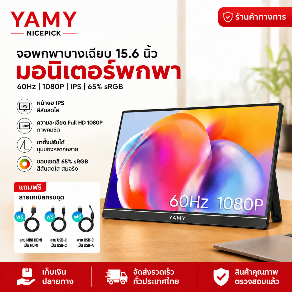 จอมอนิเตอร์พกพา จอพกพา 15.6 นิ้ว 1080P IPS 144Hz USB-C HDMI สำหรับ Switch PS4 แล็ปท็อป โทรศัพท์