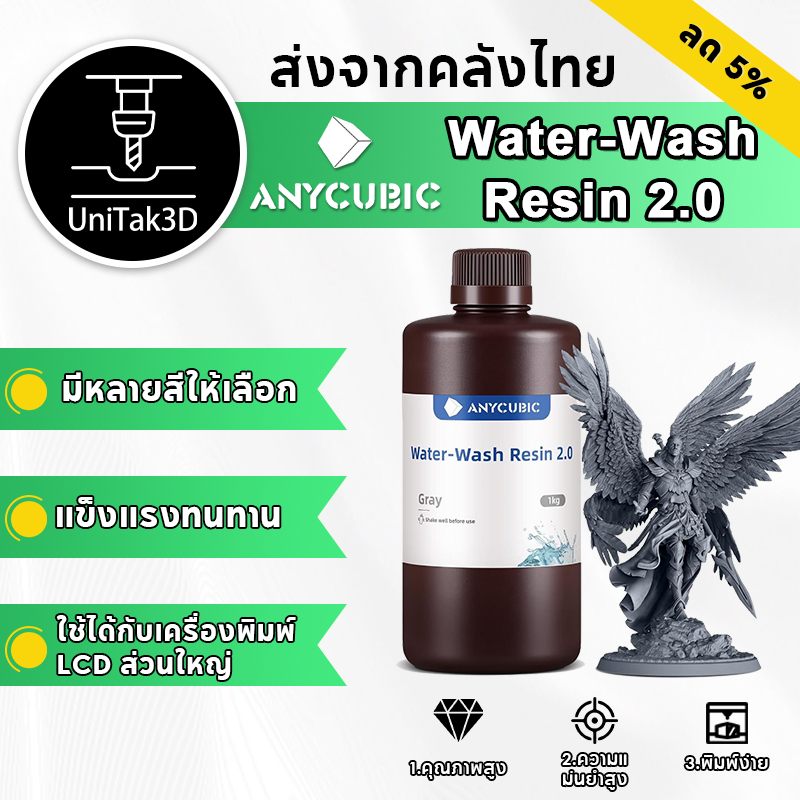 【🚚สินค้าพร้อมส่ง】อัพเกรด 1kg Anycubic Water-Wash Resin 2.0 ล้างด้วยน้ำ - UV เรซิ่น Anycubic สำหรับเครื่องพิมพ์สามมิติ