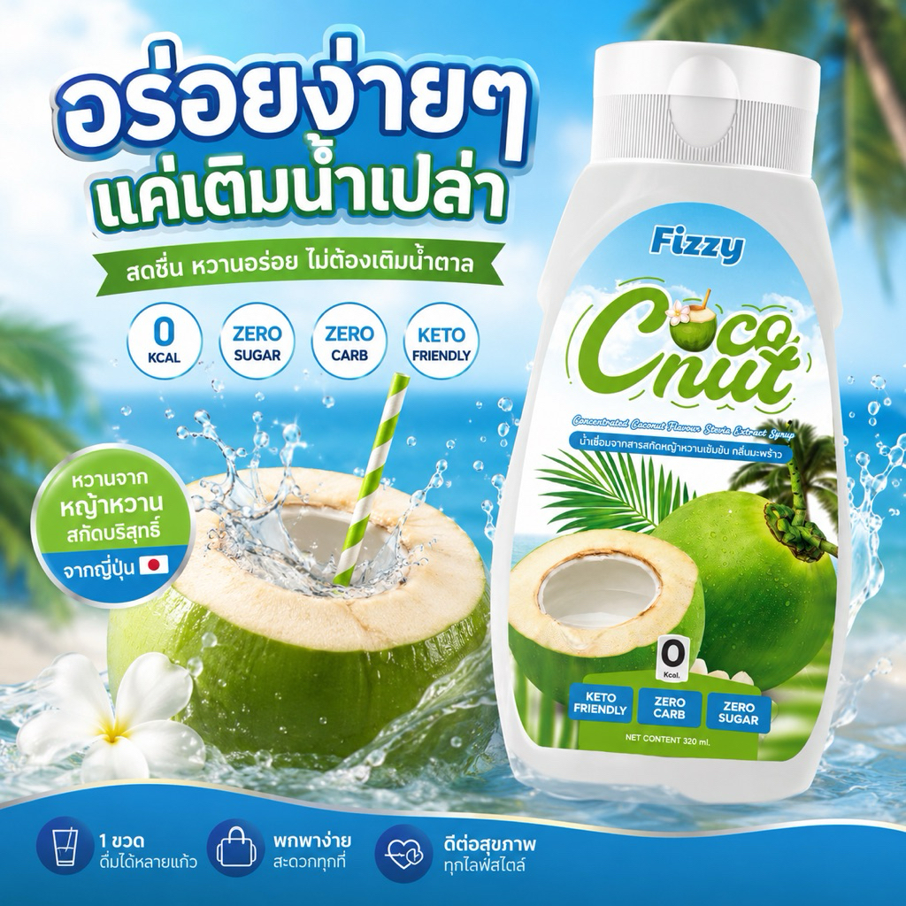 ฟรีซซี่ ไซรัปคีโต มะพร้าว หอม หวาน ไร้น้ำตาล 320ml.