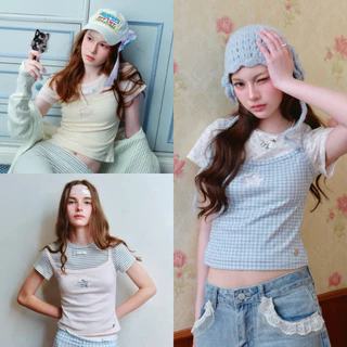 Cintage♡ CT2207 เซตครอปแขนสั้นสายเดี่ยวStarlet8801 ⭐️