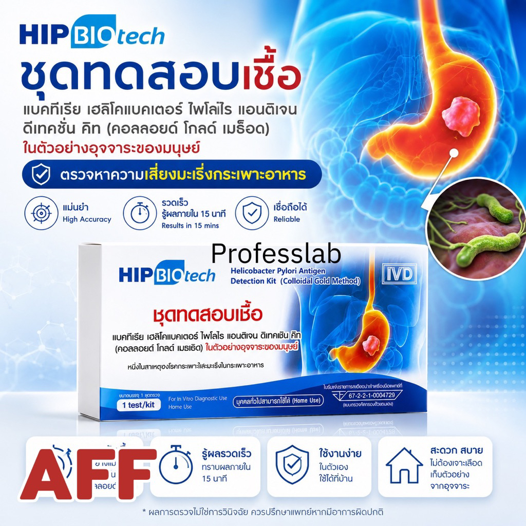 HIP Biotech ชุดตรวจ H.pylori เฮชไพโลไร ความเสี่ยงมะเร็งกระเพาะอาหาร โดยตรวจหาแอนติเจน ในอุจจาระ