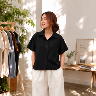 lamoonta เสื้อเชิ้ตผู้หญิง เสื้อคอปก ทรงoversize ผ้านุ่มไม่ต้องรีด ลุคสาวออฟฟิศ มินิมอล ผ้าฝ้ายเชียงใหม่