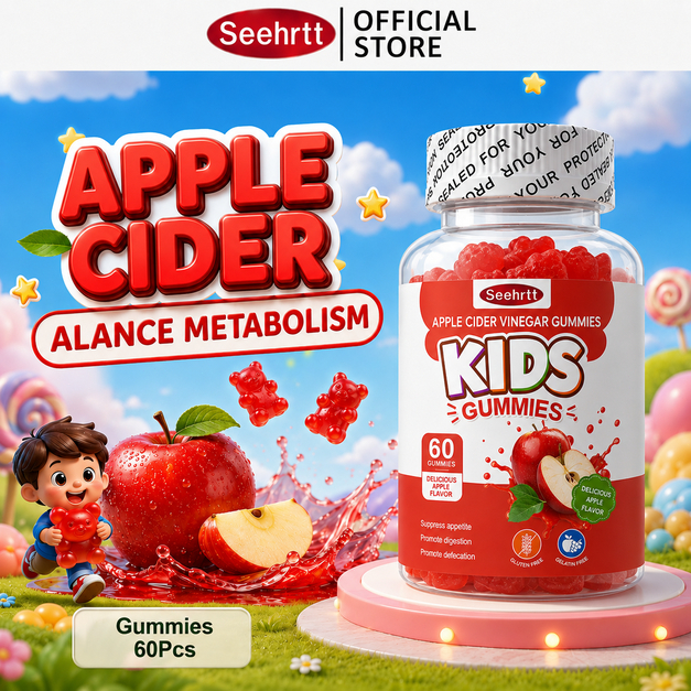 Seehrtt แอปเปิ้ลไซเดอร์กัมมี่ วิตามินอาหารเสริม ไฟเบอร์ดีท็อกซ์พุงยุบApple Cider Vinegar Gummy Vitamin Supplement 100PCS