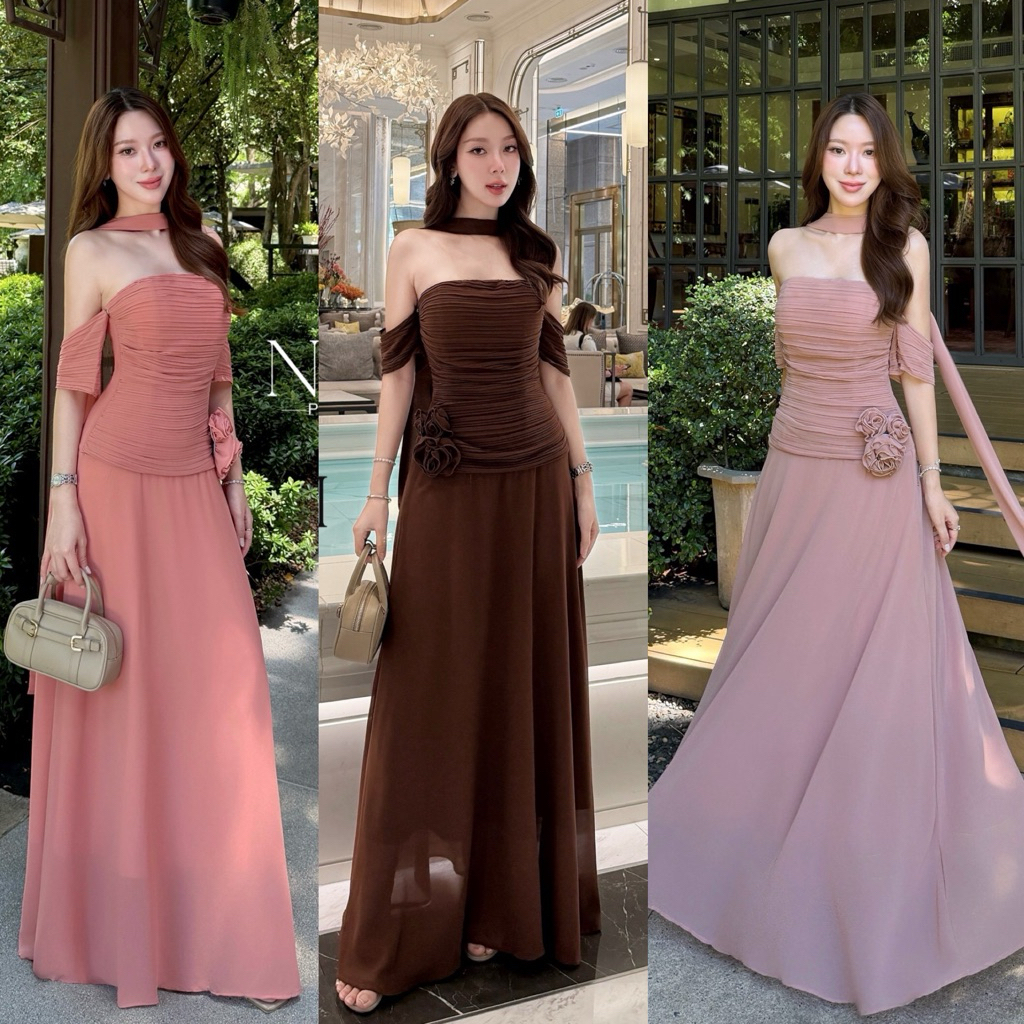 พร้อมส่ง NABI #B-91486 เดรสยาวเกาะอก เดรสเกาะอก ชุดราตรี ชุดออกงาน เรียบหรู เพื่อนเจ้าสาว ไปงานแต่ง